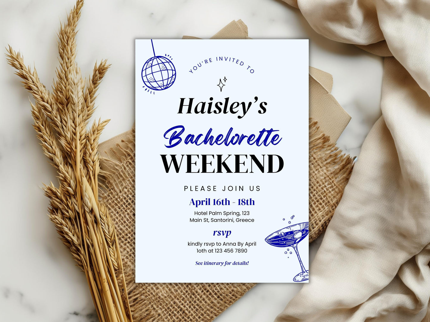 Editable Beach Bachelorette Party Invitation, Weekend Itinerary (PDF)