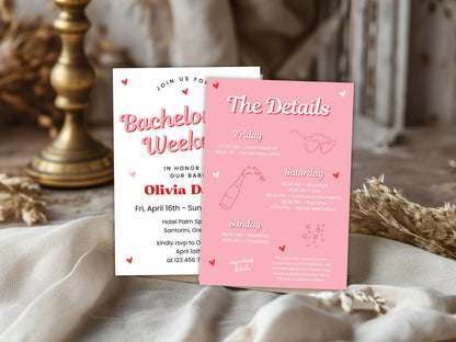 Editable Bachelorette Party Invitation: Beach Weekend Itinerary (PDF)