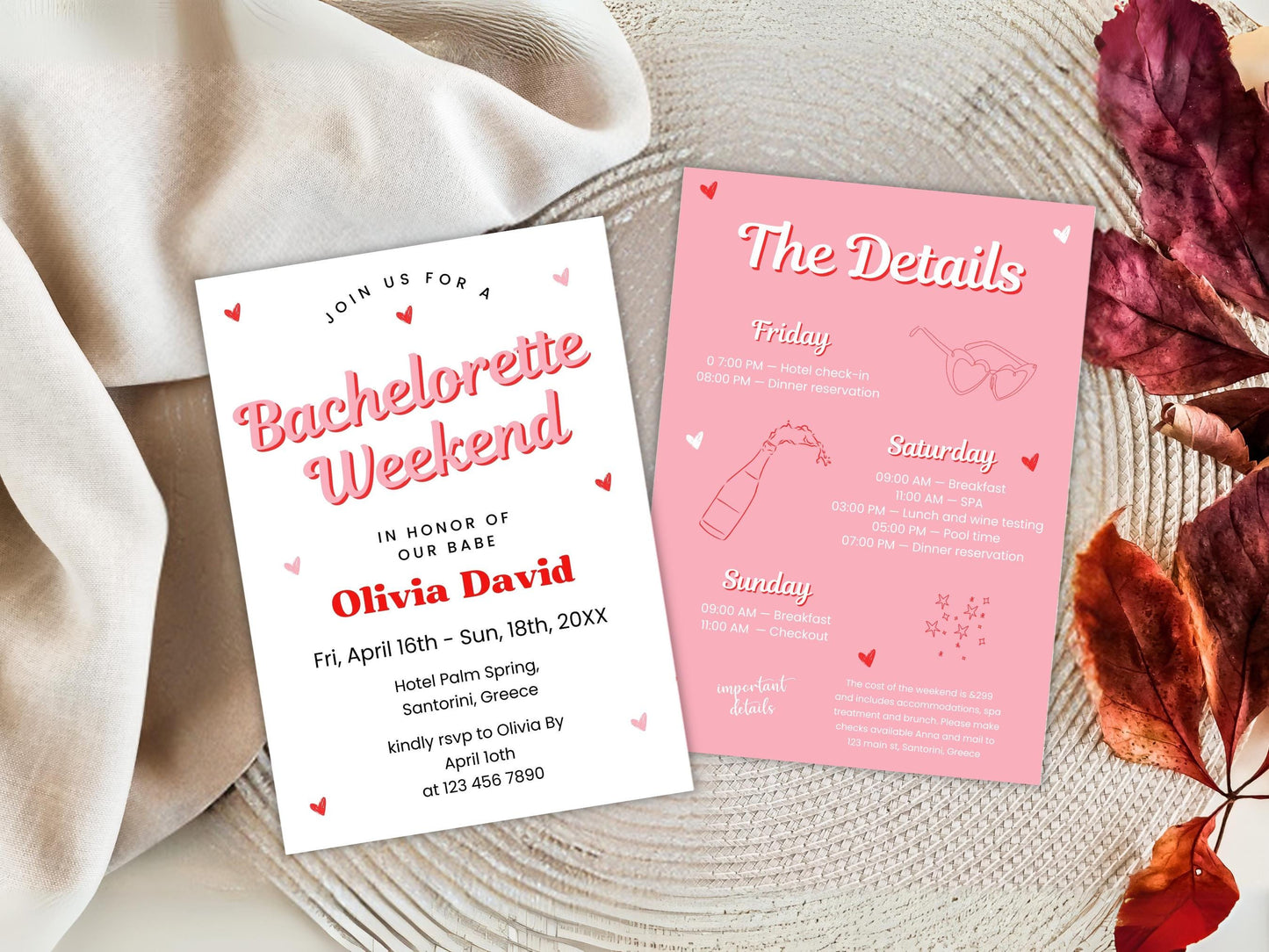 Editable Bachelorette Party Invitation: Beach Weekend Itinerary (PDF)