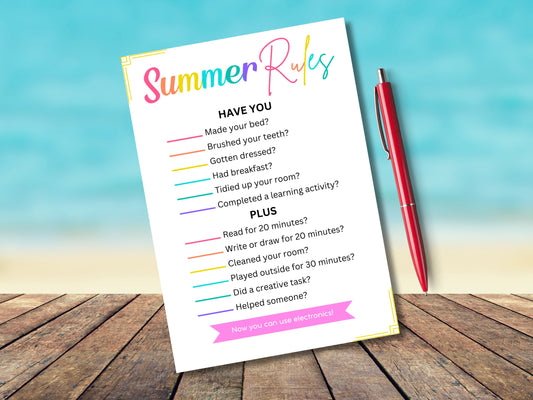 Summer Rules Checklist: Kids Screen Time Tracker (PDF)