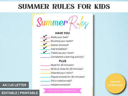 Summer Rules Checklist: Kids Screen Time Tracker (PDF)