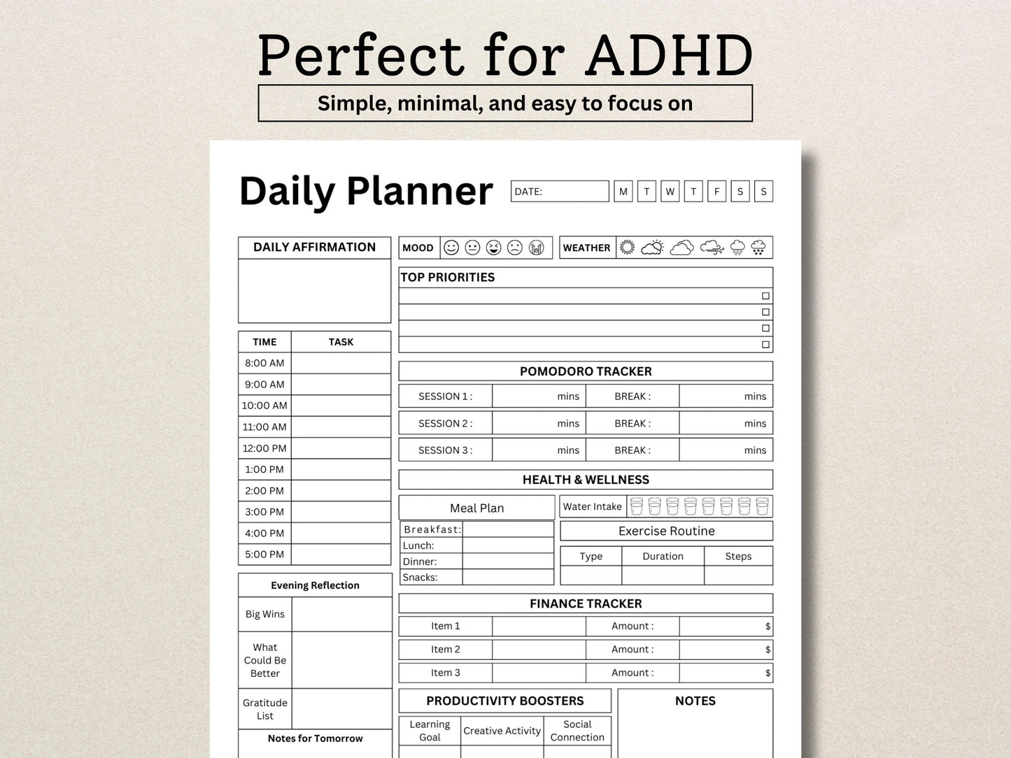 Editable ADHD Planner Set: Hourly, Organized, Printable (Digital Download)