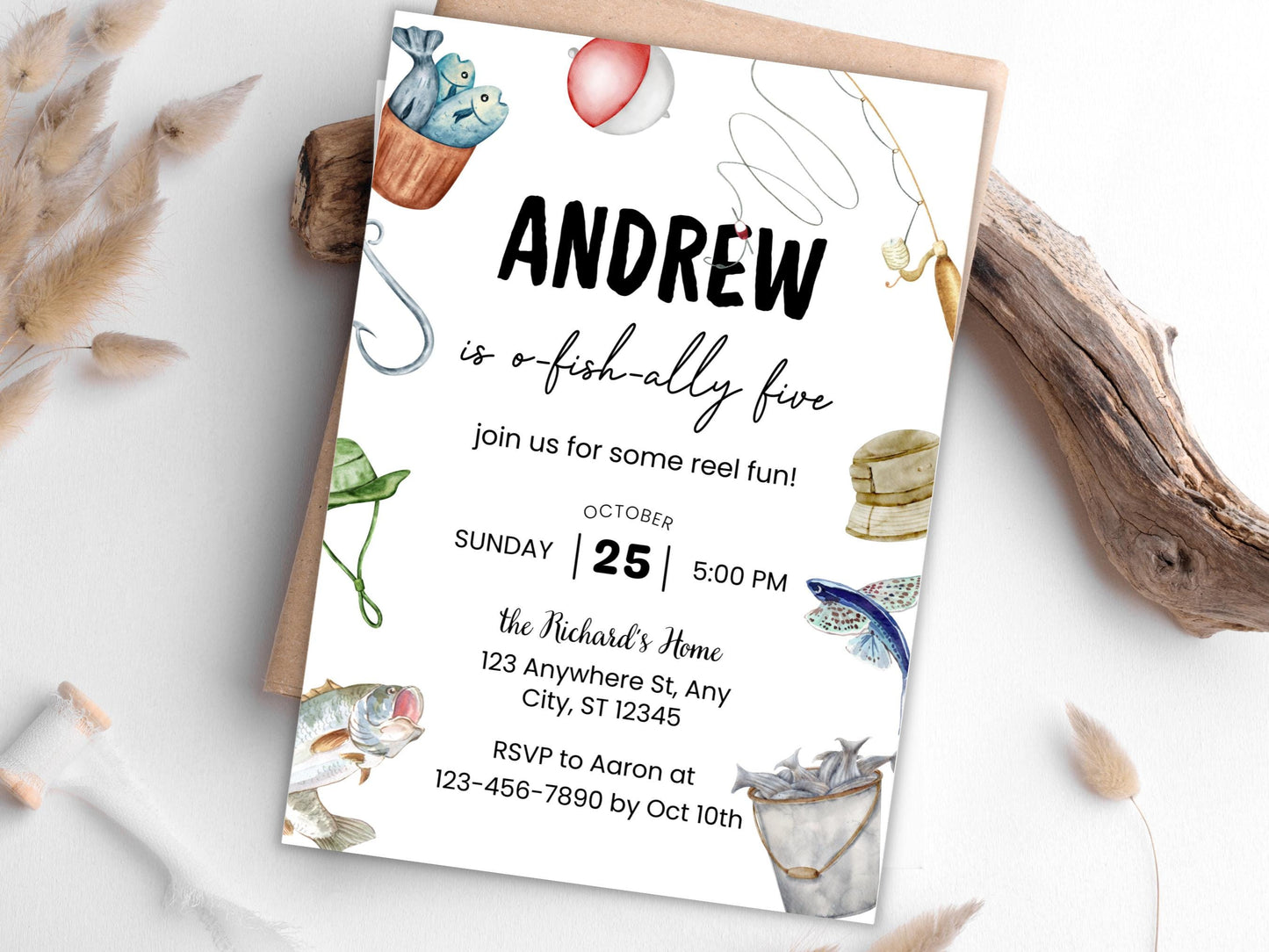 Fishing Birthday Party Invitation, Editable Evite