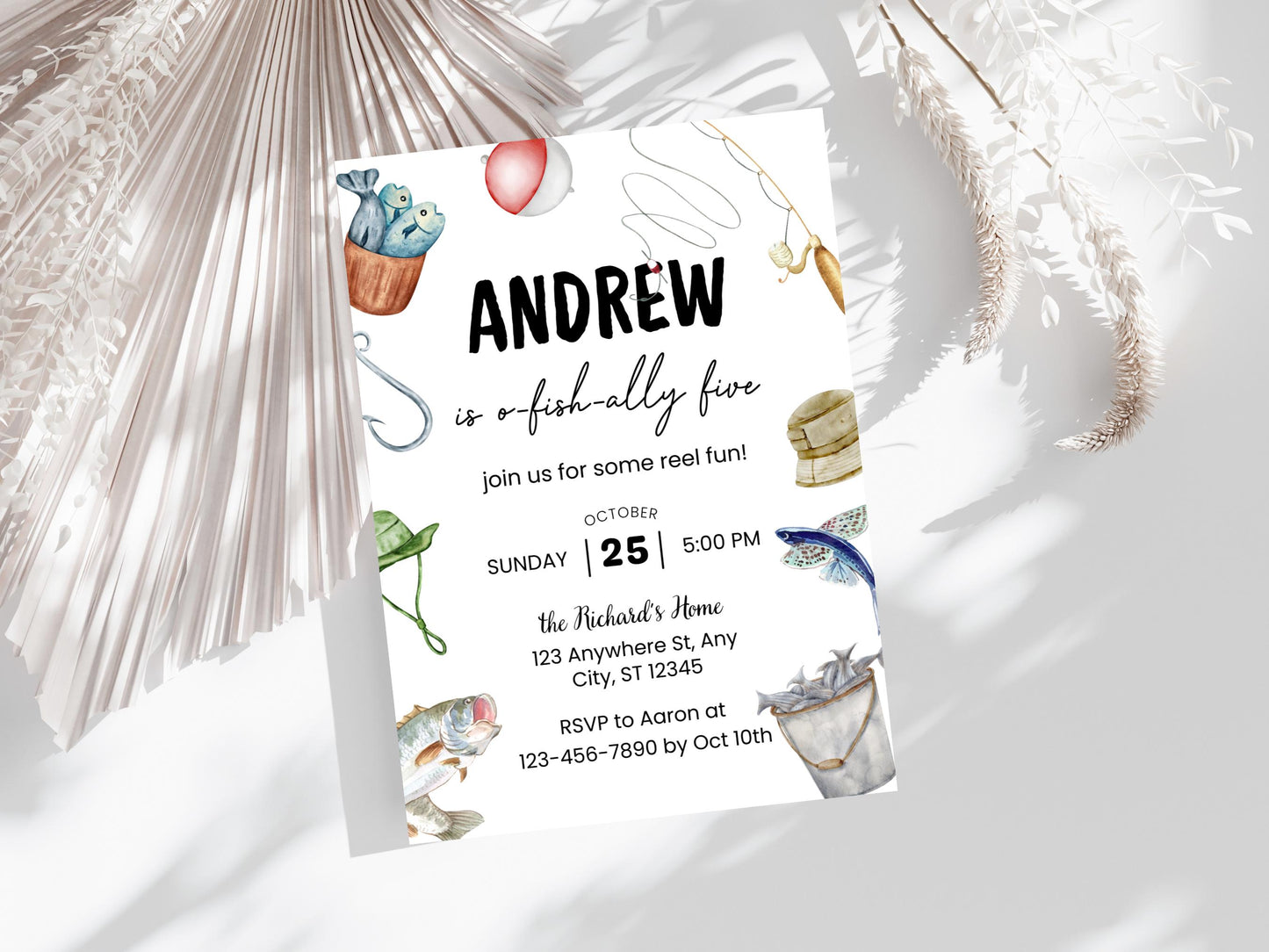 Fishing Birthday Party Invitation, Editable Evite
