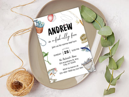 Fishing Birthday Party Invitation, Editable Evite