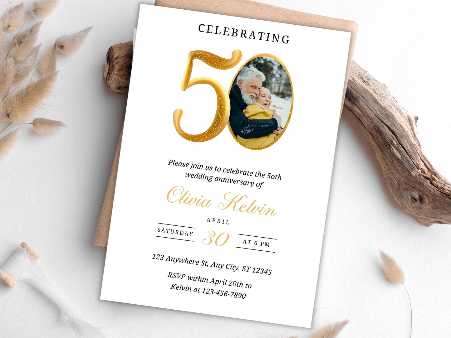 50th Anniversary Invitation Template: Greenery Printable (Digital Download)