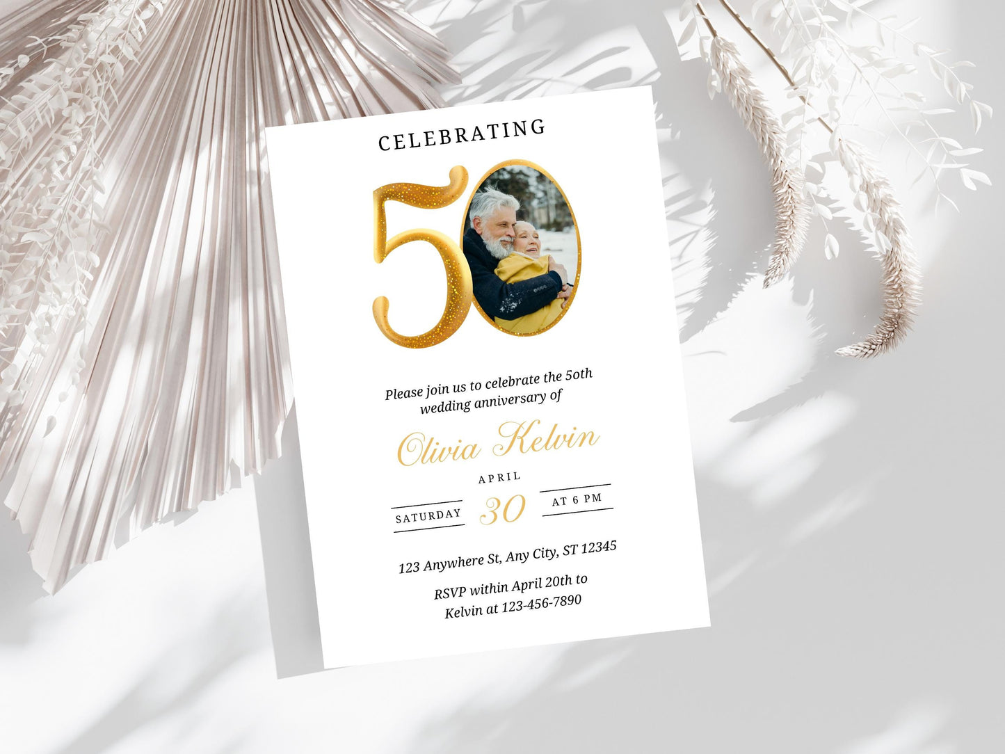 50th Anniversary Invitation Template: Greenery Printable (Digital Download)