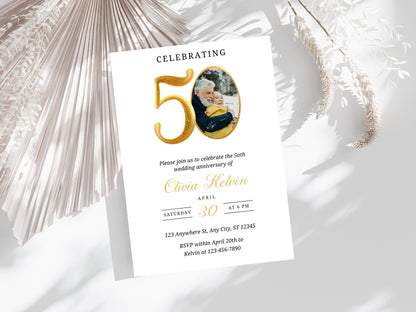 50th Anniversary Invitation Template: Greenery Printable (Digital Download)