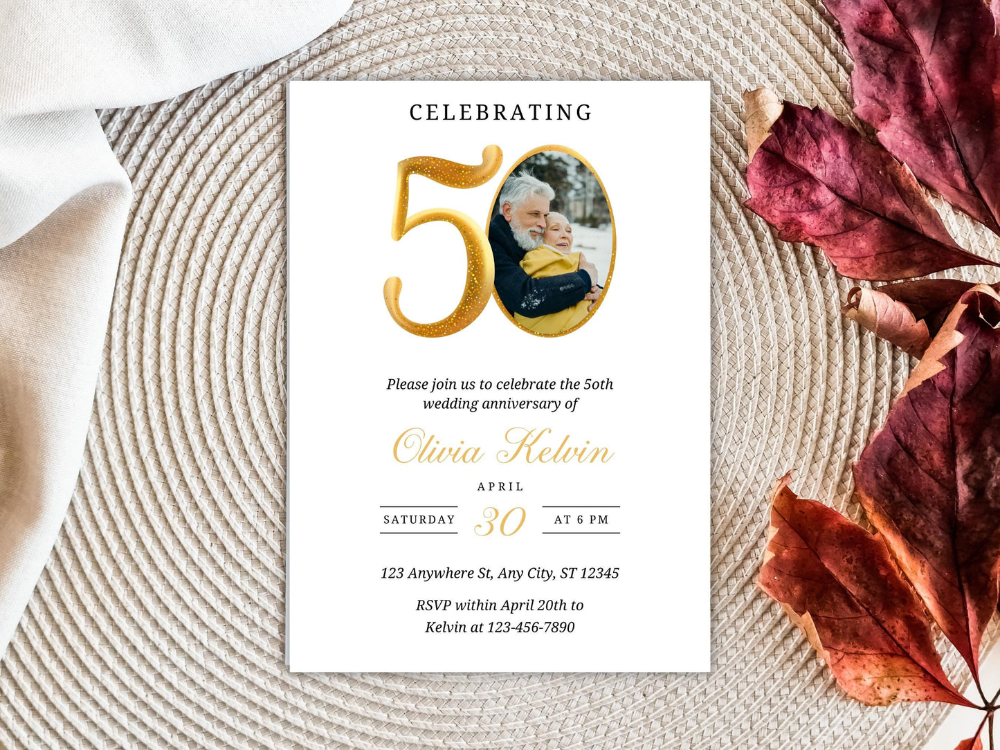 50th Anniversary Invitation Template: Greenery Printable (Digital Download)