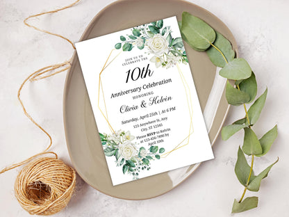 Greenery 10th Anniversary Invitation Template (Digital Download)