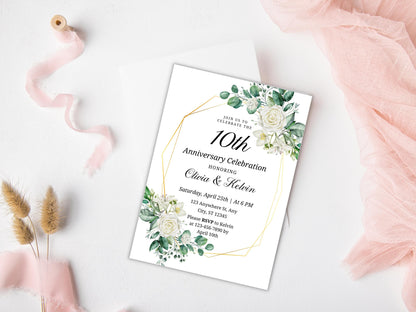 Greenery 10th Anniversary Invitation Template (Digital Download)