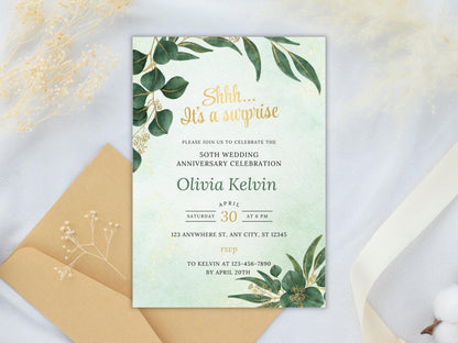 50th Anniversary Invitation Template, Greenery Invite (Editable, Printable)