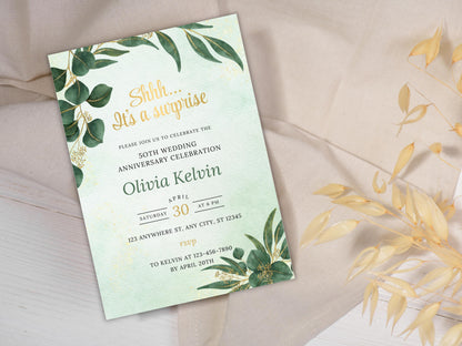 50th Anniversary Invitation Template, Greenery Invite (Editable, Printable)