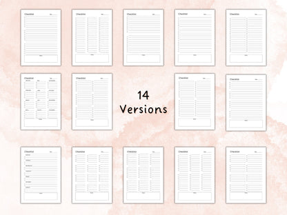 Minimalist Blank Checklist Template, Fillable Editable PDF (Digital Download)