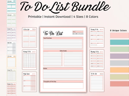 Printable To Do List Bundle, Daily & Weekly Checklist (Digital Download)