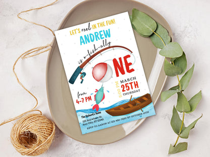 Fishing 1st Birthday Invitation, O-Fish-Ally One (Digital Download)
