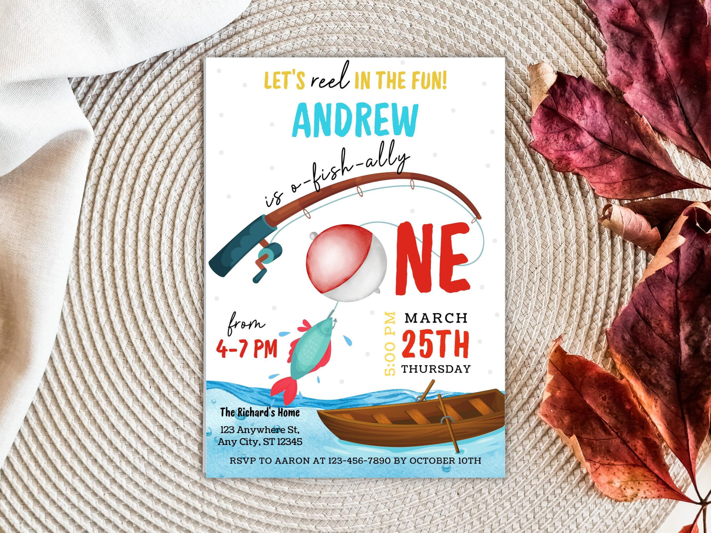 Fishing 1st Birthday Invitation, O-Fish-Ally One (Digital Download)