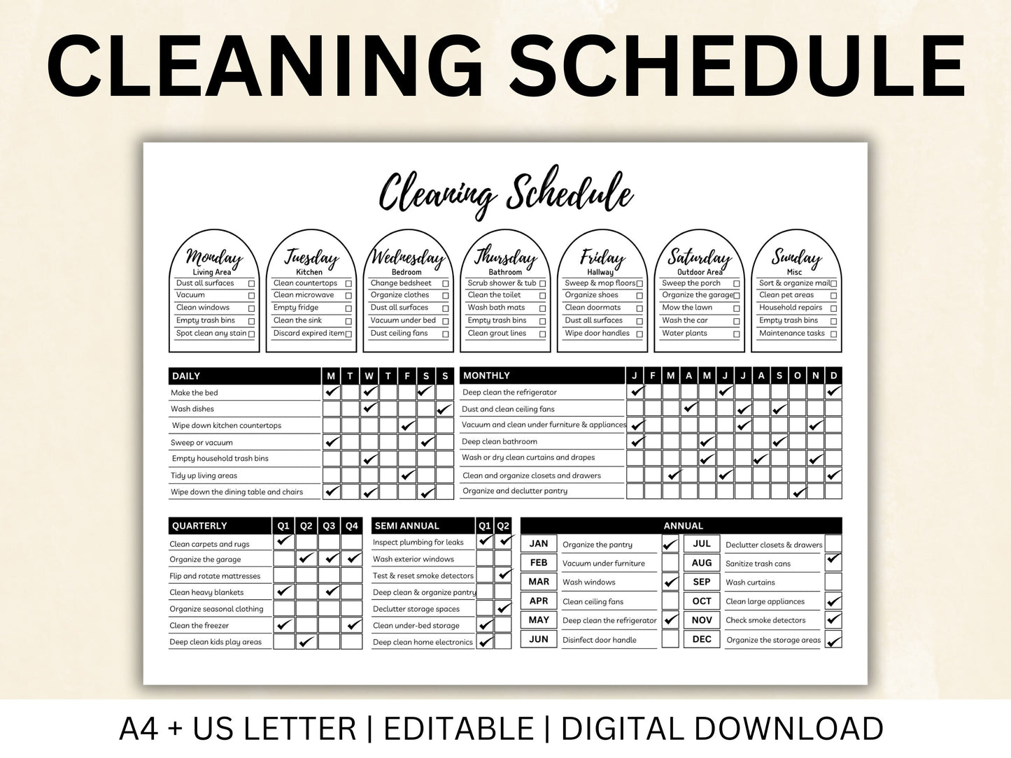 Editable Cleaning Schedule Checklist Bundle (Digital Download)