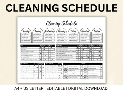 Editable Cleaning Schedule Checklist Bundle (Digital Download)