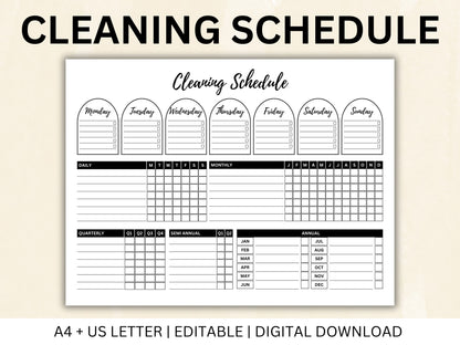 Editable Cleaning Schedule Checklist Bundle (Digital Download)