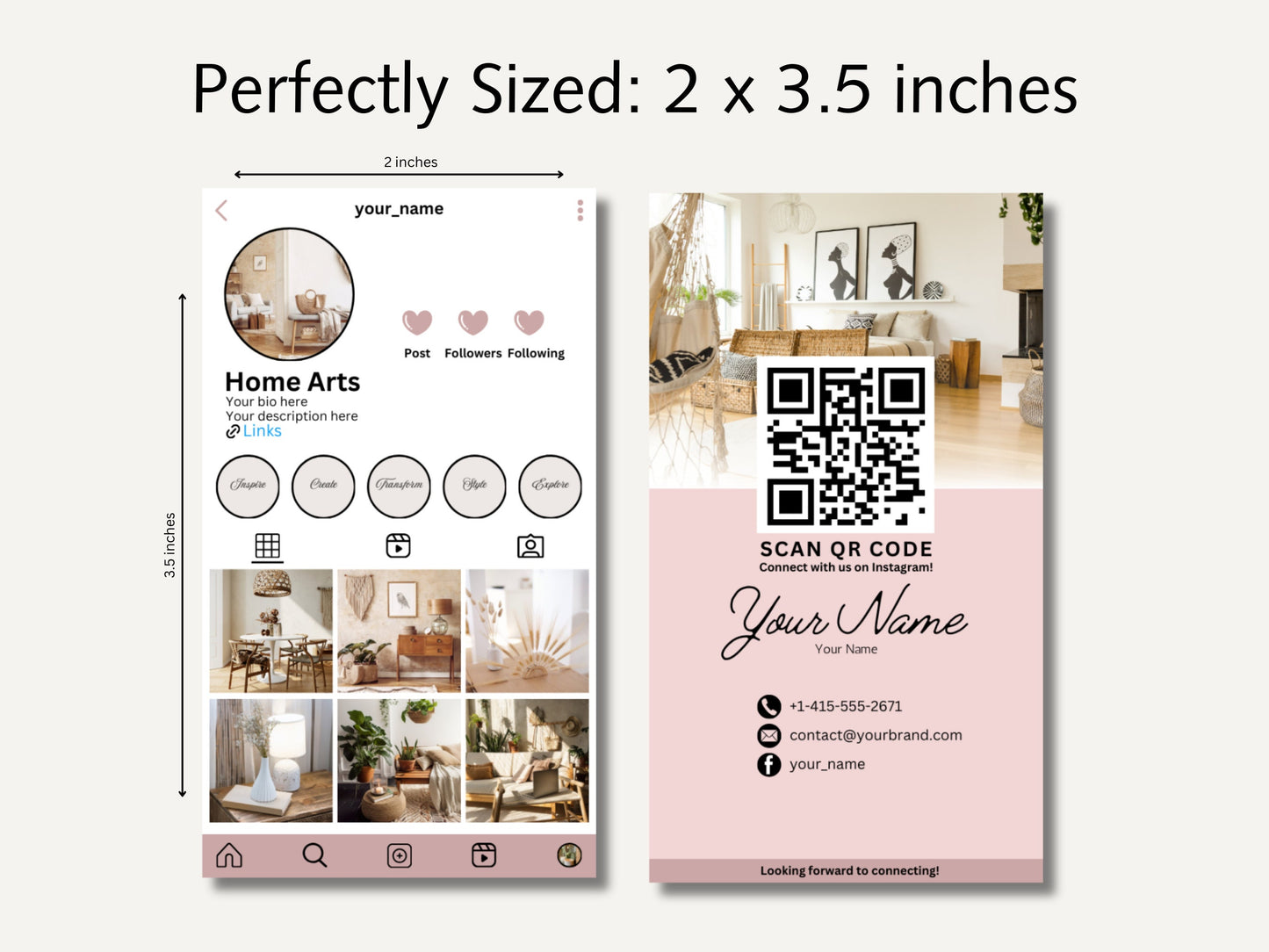 QR Code Business Card Template: Minimalist Design (2x3.5 inches)