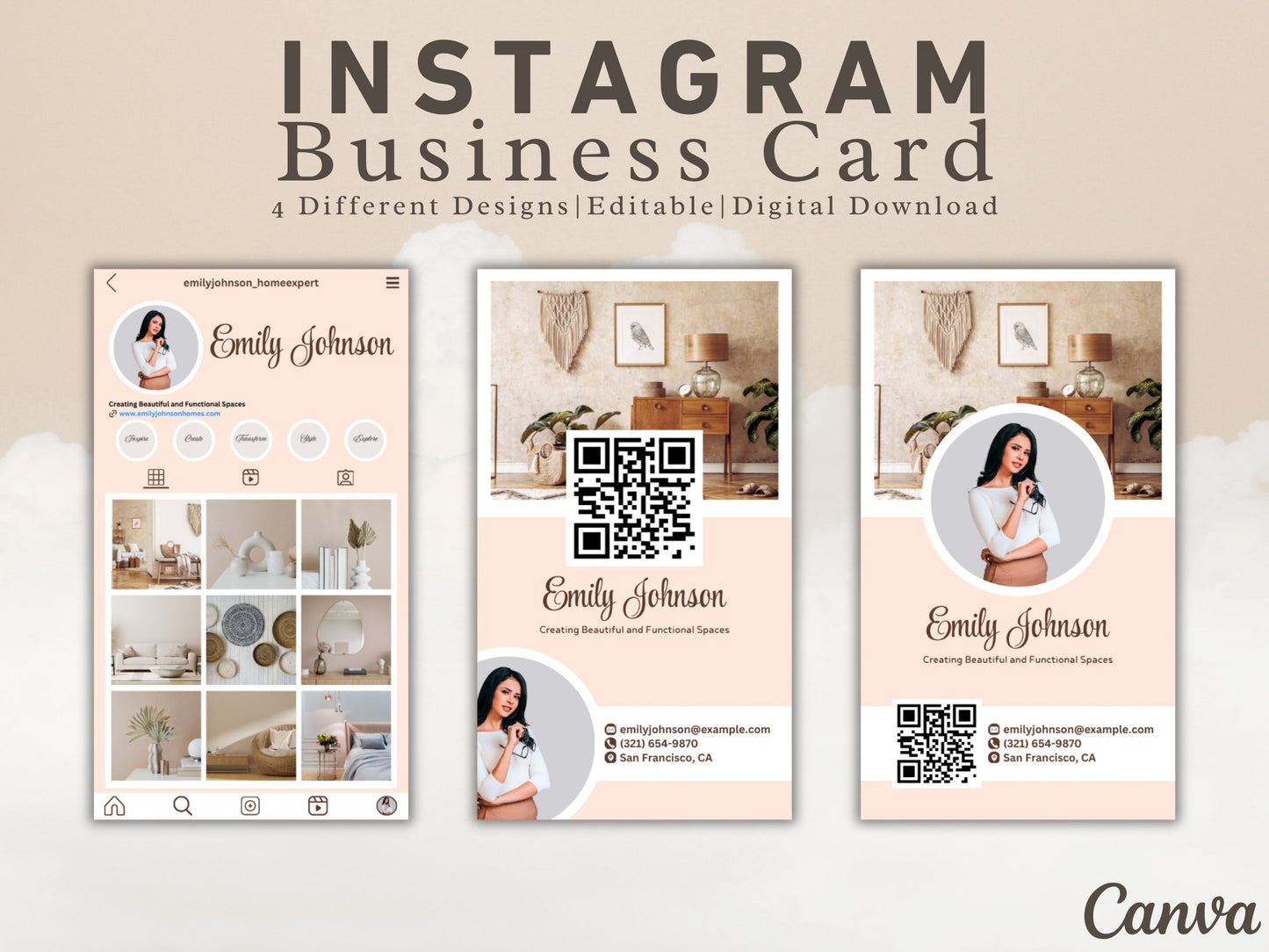 Instagram Business Card Template: QR Code, Minimalist Design (Digital Download)