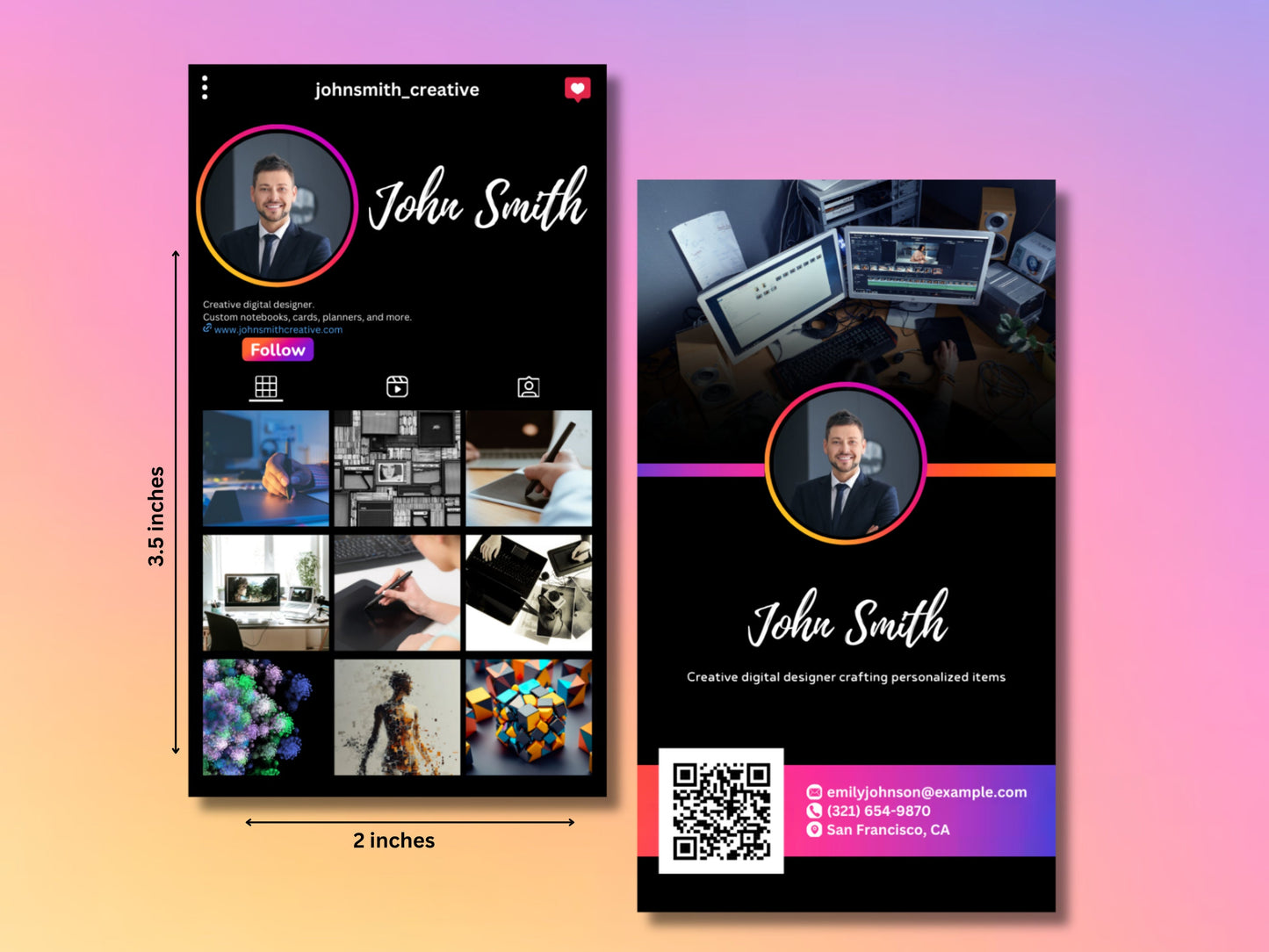 QR Code Instagram Business Card Template: Minimalist DIY Design (Canva Editable)