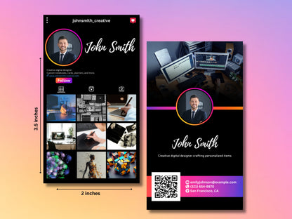QR Code Instagram Business Card Template: Minimalist DIY Design (Canva Editable)