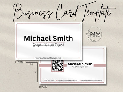 Minimalist Business Card Template with QR Code (Canva Editable)