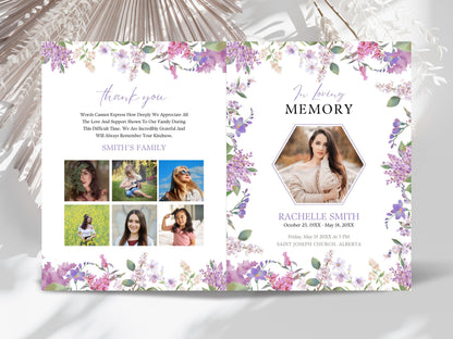 Editable Floral Funeral Program Template, Bi-Fold Obituary (Digital Download)