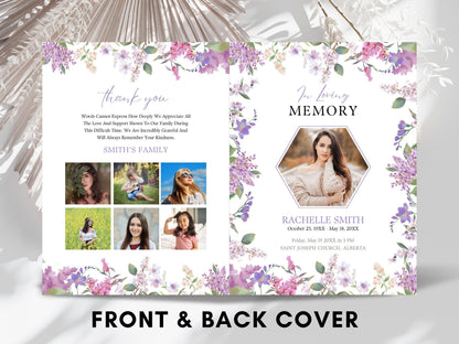 Editable Floral Funeral Program Template, Bi-Fold Obituary (Digital Download)