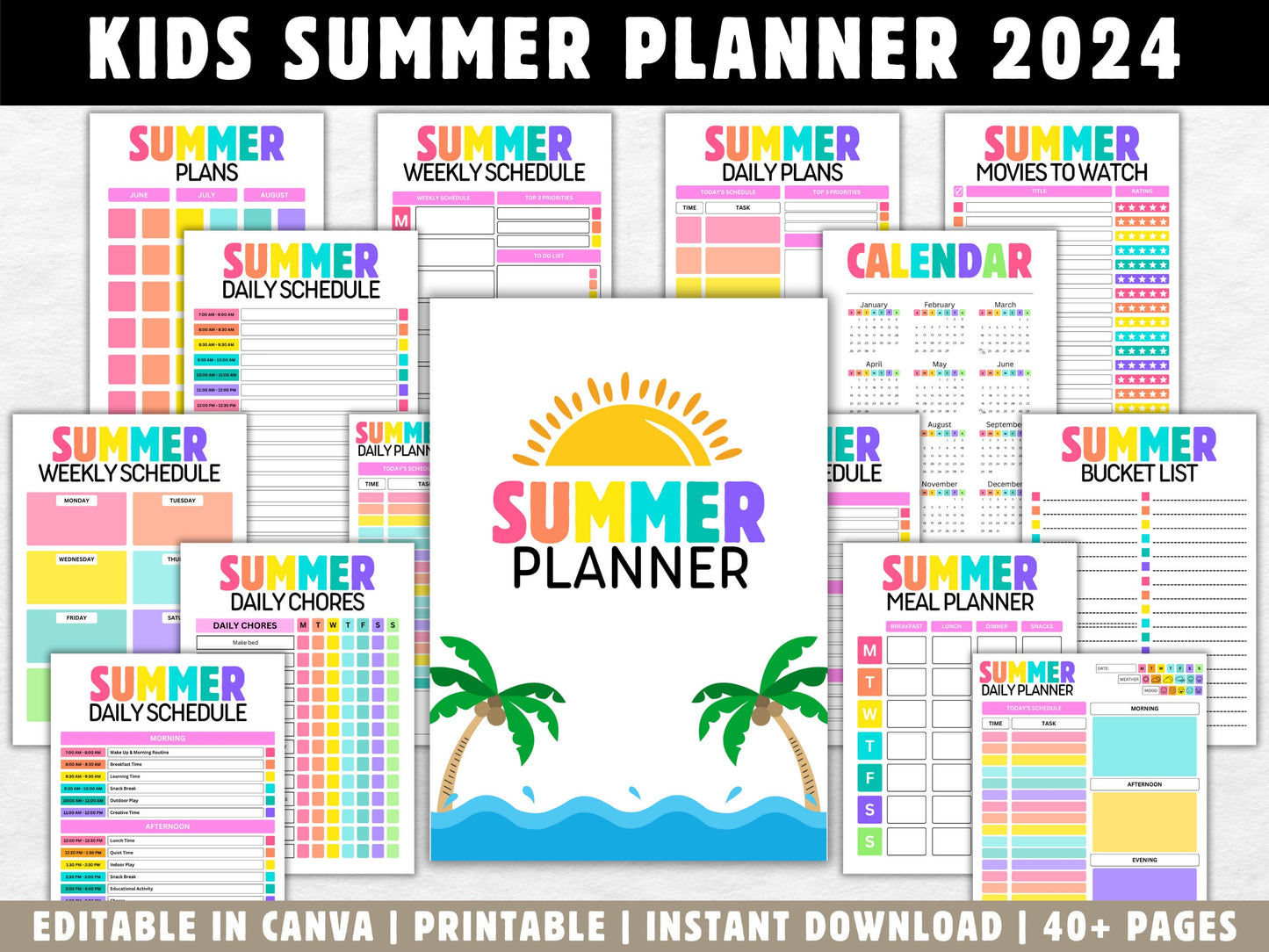 Kids Summer Planner 2024: Editable Checklist & Bucket List (Digital Download)