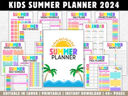 Kids Summer Planner 2024: Editable Checklist & Bucket List (Digital Download)