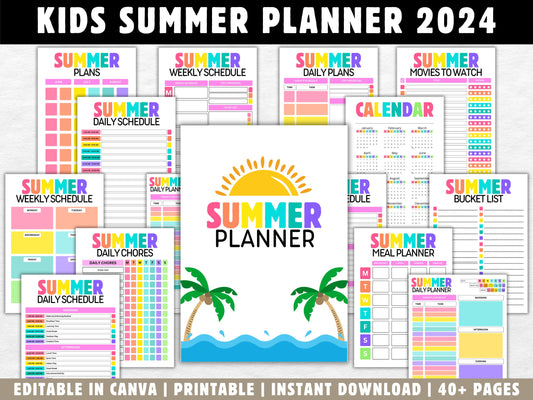 Kids Summer Planner 2024: Editable Checklist & Bucket List (Digital Download)