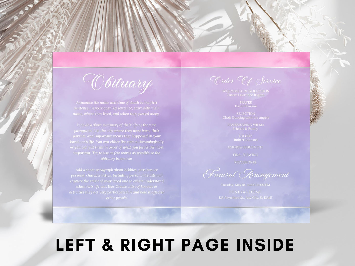 Editable Funeral Program Template, Bi-Fold Obituary (Digital Download)