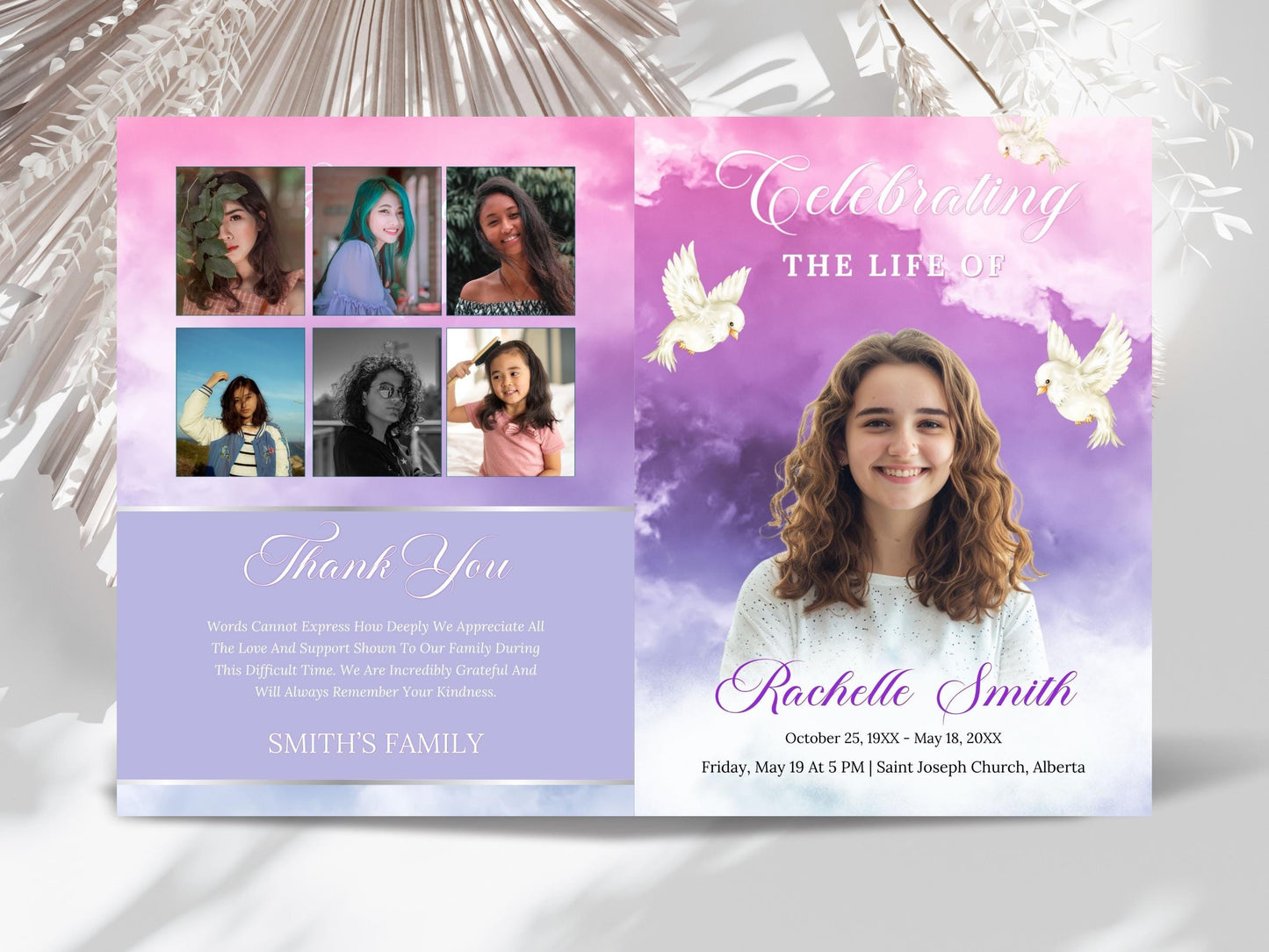 Editable Funeral Program Template, Bi-Fold Obituary (Digital Download)