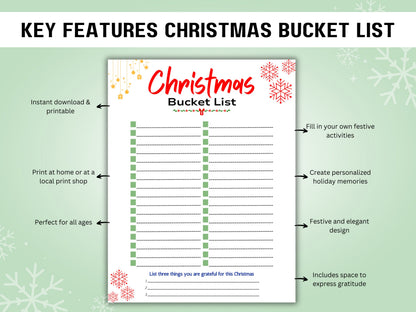 Christmas Bucket List Template: Printable Family Holiday To-Do (Digital Download)