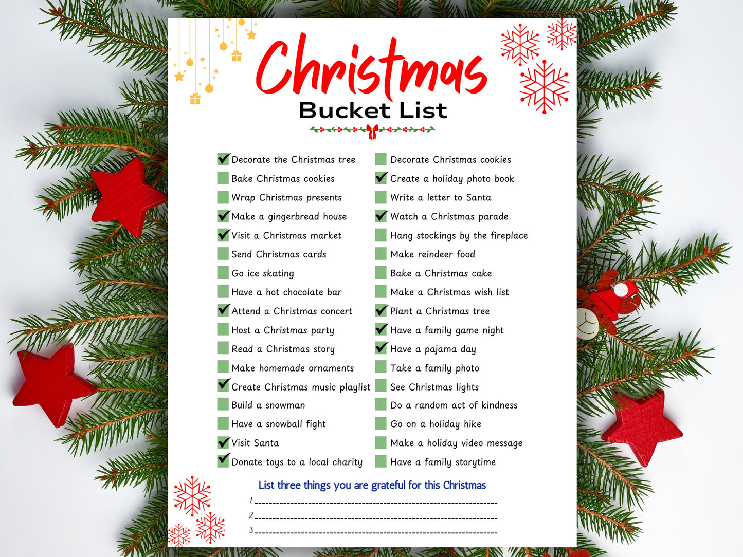 Christmas Bucket List Template: Printable Family Holiday To-Do (Digital Download)