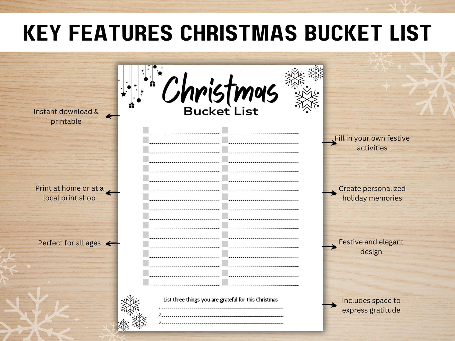 Christmas Bucket List Template: Printable Holiday To-Do List (US Letter)