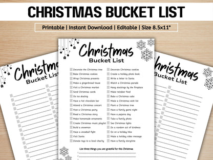 Christmas Bucket List Template: Printable Holiday To-Do List (US Letter)