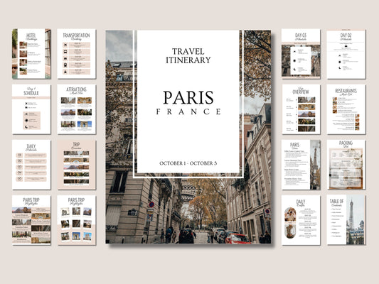 Editable Paris Travel Itinerary Template: Vacation Planner (Digital Download)