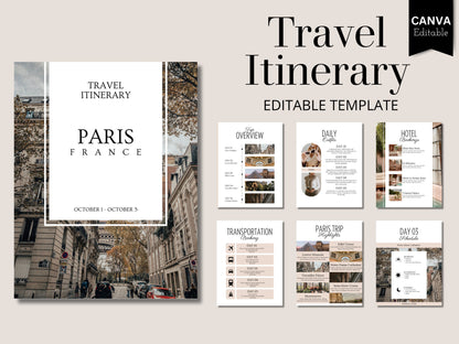 Editable Paris Travel Itinerary Template: Vacation Planner (Digital Download)