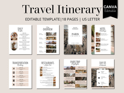 Editable Paris Travel Itinerary Template: Vacation Planner (Digital Download)