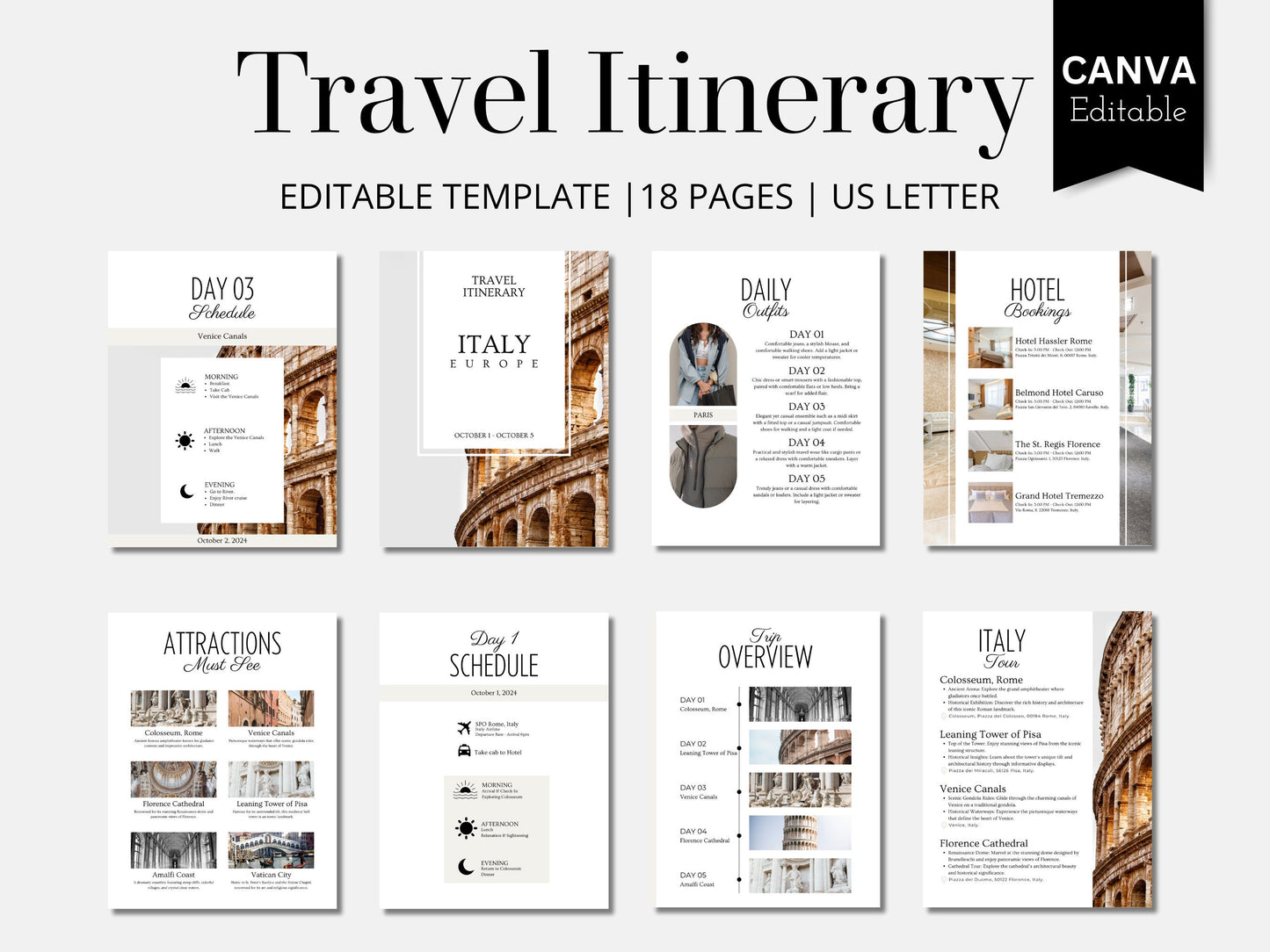 Editable Italy Travel Itinerary Template (PDF)