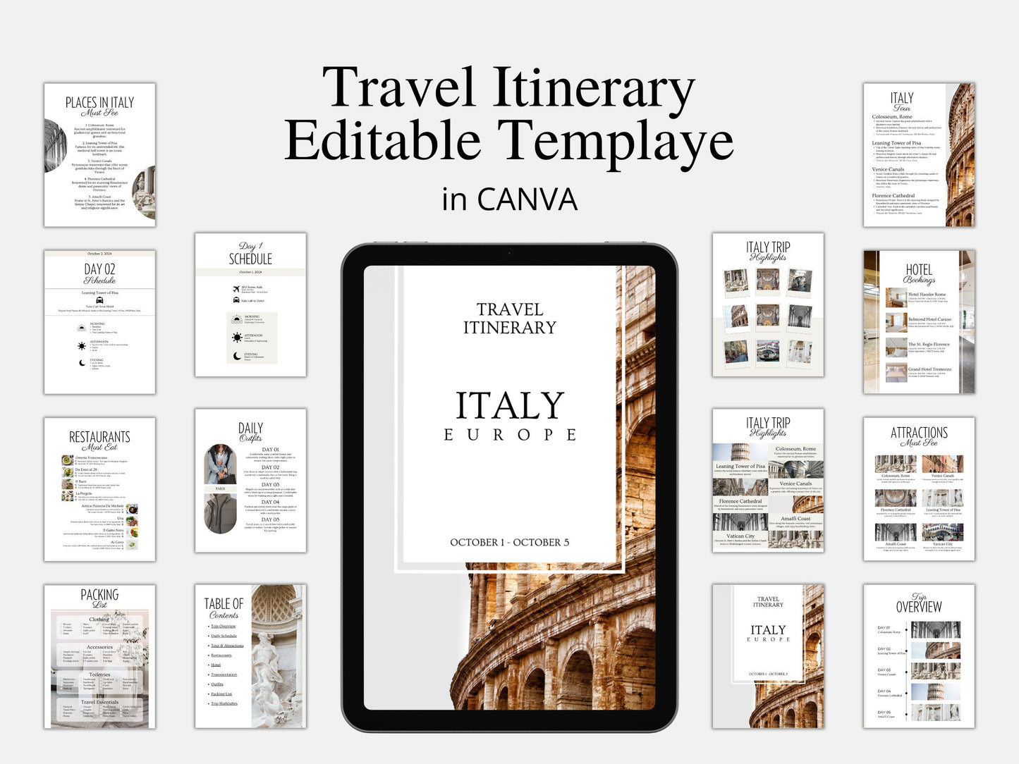 Editable Italy Travel Itinerary Template (PDF)