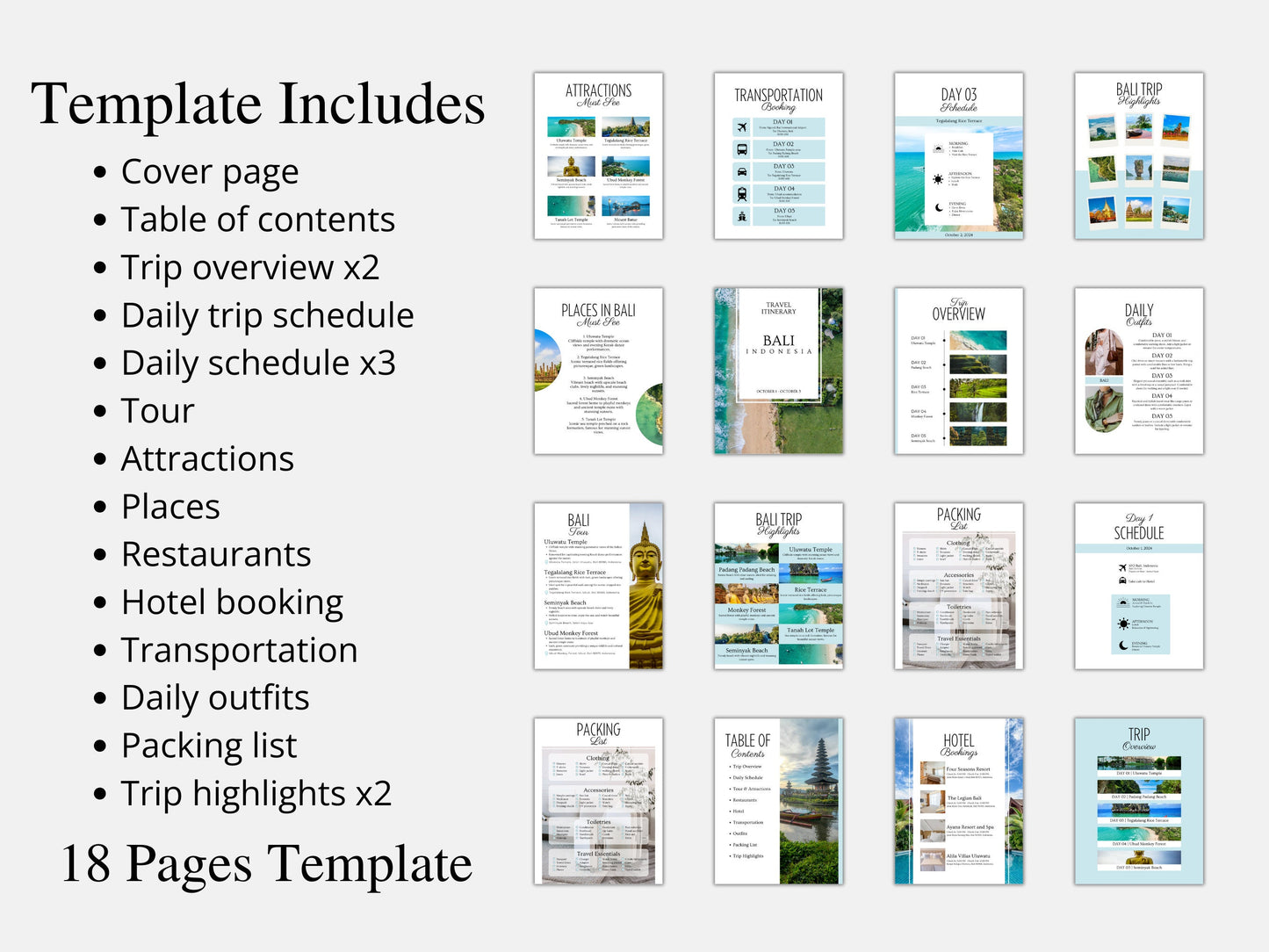 Editable Bali Travel Itinerary Template (PDF)