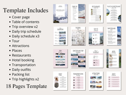 Editable Switzerland Travel Itinerary Template (Canva, PDF)