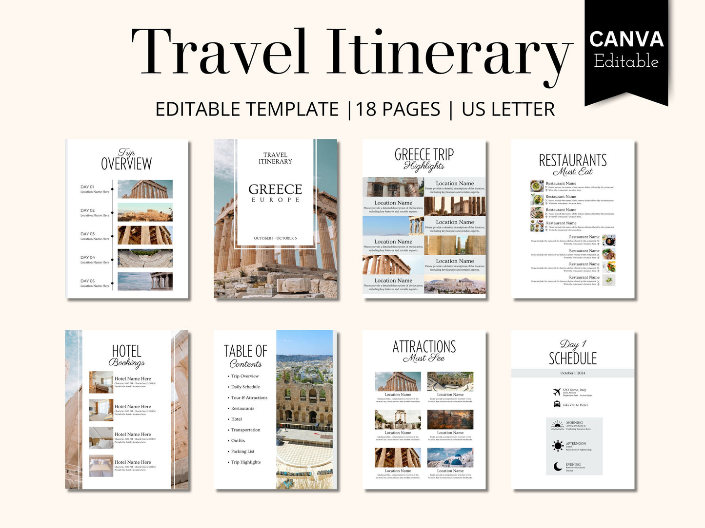 Editable Switzerland Travel Itinerary Template (Canva, PDF)