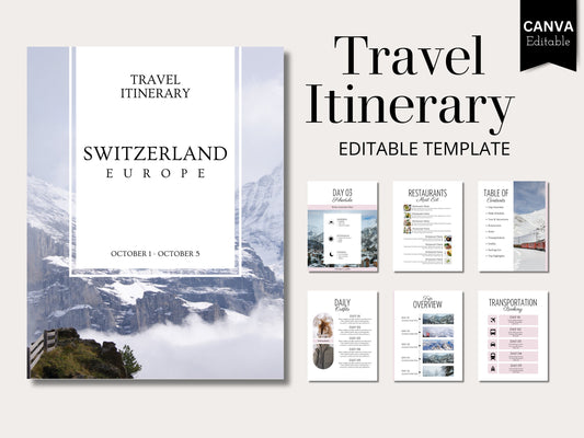 Editable Switzerland Travel Itinerary Template (Canva, PDF)