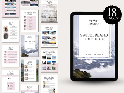 Editable Switzerland Travel Itinerary Template (Canva, PDF)